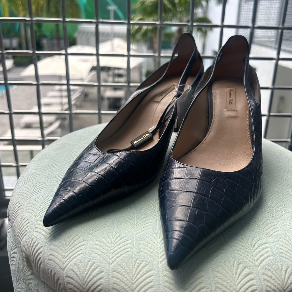 Pointed Toe Women's Slingback Pumps - Black Croc